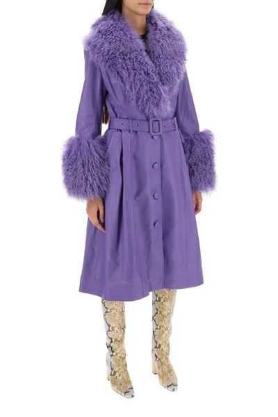 Shop Saks Potts Foxy Leather And Shearling Long Coat In Purple
