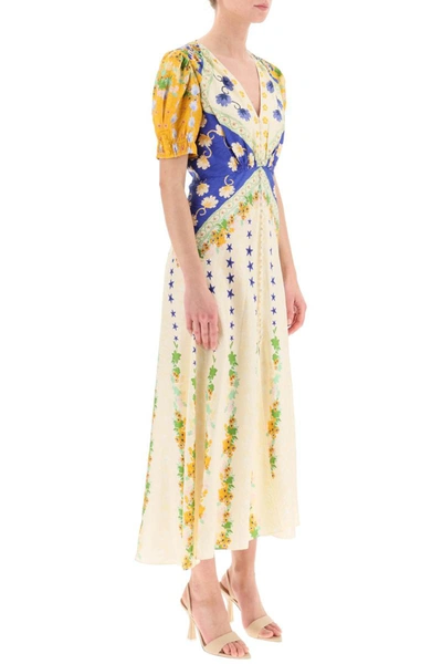 Shop Saloni 'lea' Long Dress In Printed Silk In Yellow