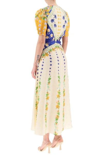 Shop Saloni 'lea' Long Dress In Printed Silk In Yellow
