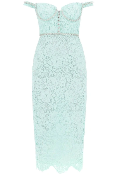 Shop Self-portrait Self Portrait Midi Dress In Floral Lace With Crystals In Green