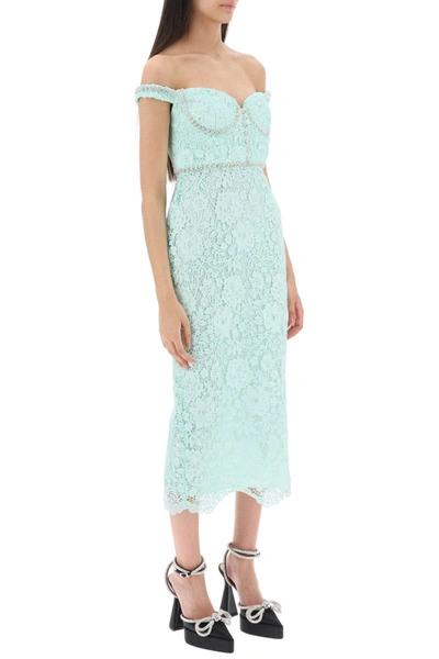 Shop Self-portrait Self Portrait Midi Dress In Floral Lace With Crystals In Green