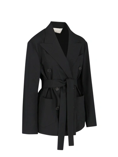 Setchu Tailored Black Jacket With Classic Collar And Streamlined Silhouette In Black