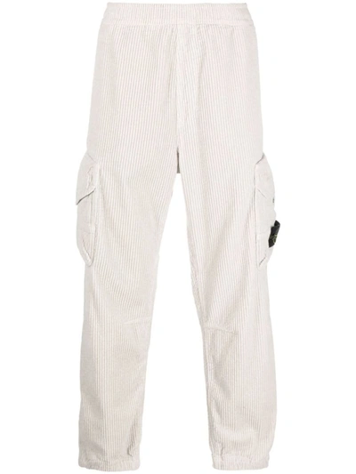 Shop Stone Island Cargo Pants In Cotton Corduroy In Ivory