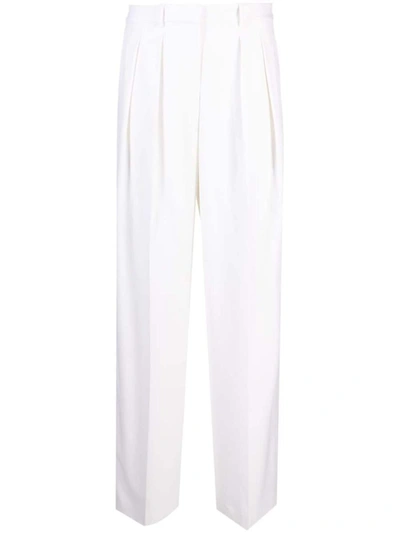 Shop Theory Double Pleat Pant In Sleek Flannel In Ivory