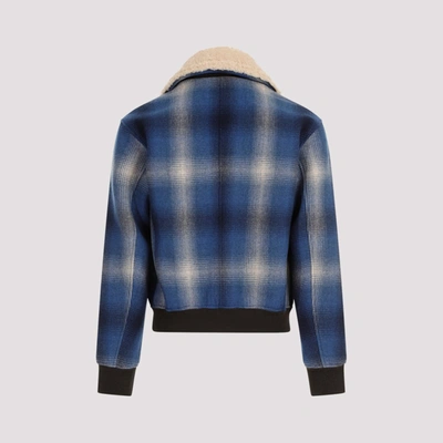 Shop Tom Ford Double Face Check Bomber Jacket In Blue