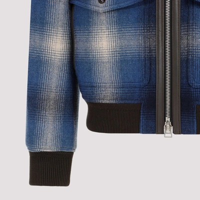 Shop Tom Ford Double Face Check Bomber Jacket In Blue