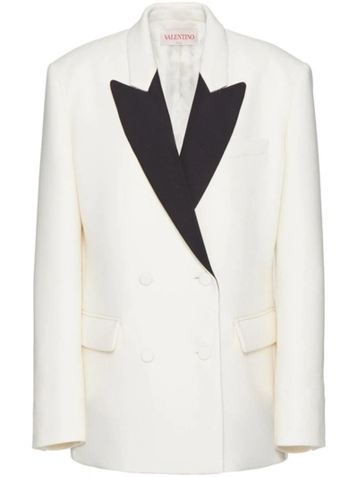 Shop Valentino Wool Double-breasted Blazer Jacket In White