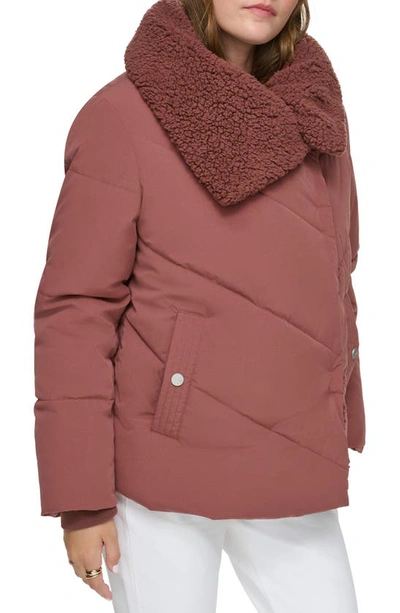 Andrew Marc Valencia Water Resistant Faux Shearling Lined Puffer Jacket In Fig