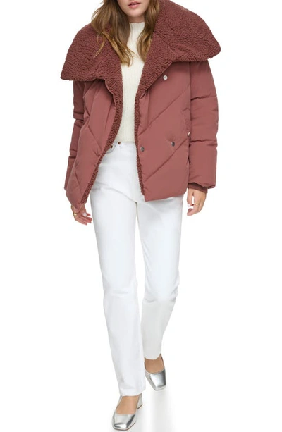 Andrew Marc Valencia Water Resistant Faux Shearling Lined Puffer Jacket In Fig