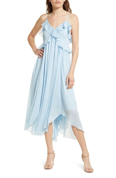 Shop Chelsea28 Ruffle Neck Midi Dress In Blue Falls