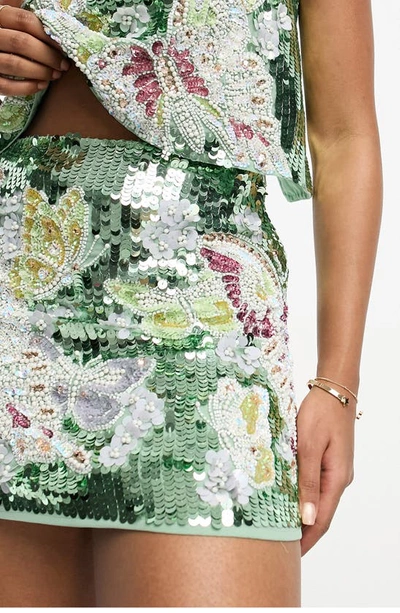 Asos Design Sequin Miniskirt In Medium Green