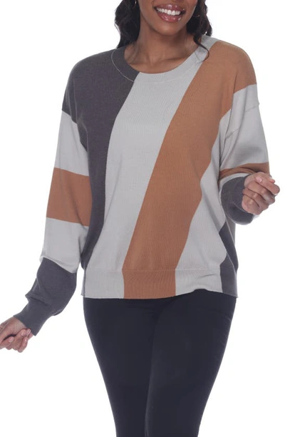 Shop Rain And Rose Colorblock Stripe Sweater In Beige Multi