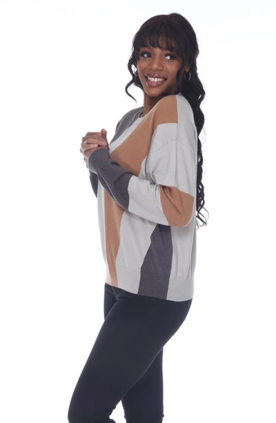 Rain And Rose Colorblock Stripe Sweater In Beige Multi