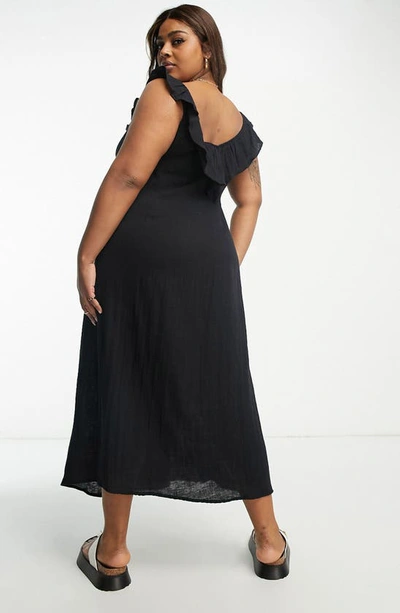 Asos Design Ruffle Detail Midi Wrap Sundress In Black In Black