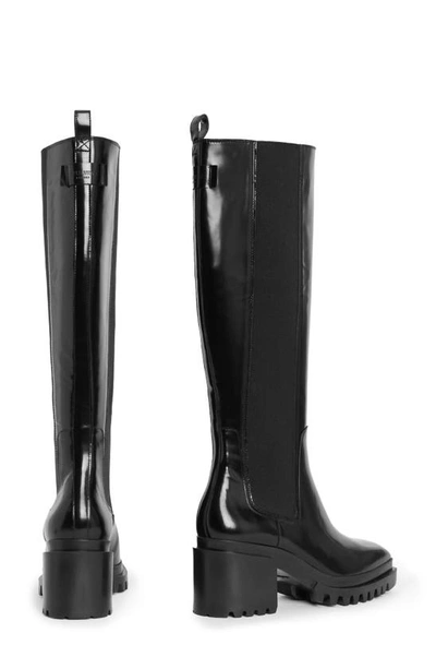 Shop Allsaints Natalia Knee High Platform Boot In Black Shine