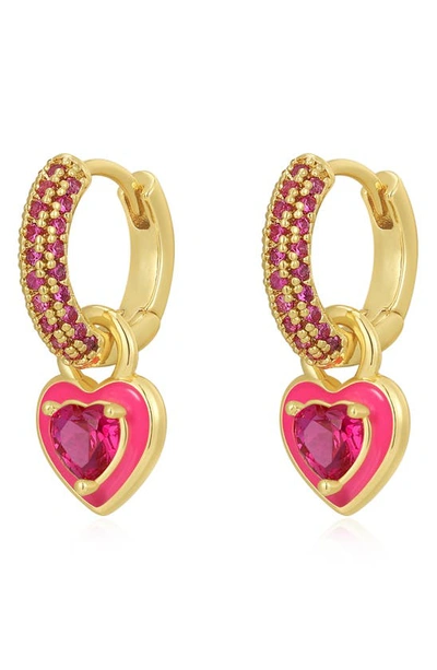 Shop Luv Aj Puffy Heart Cubic Zirconia Huggie Drop Earrings In Gold