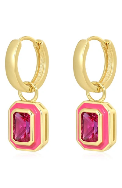 Shop Luv Aj Bezel Crystal Huggie Drop Earrings In Gold