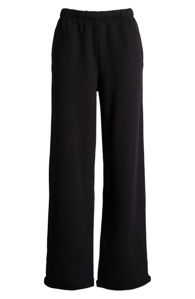 Skims Cotton Blend Fleece Straight Leg Sweatpants In Onyx