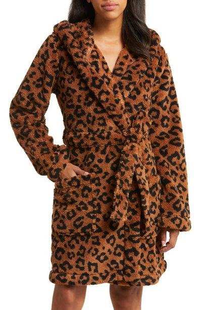 Shop Ugg Aarti Faux Shearling Hooded Robe In Cider Leopard