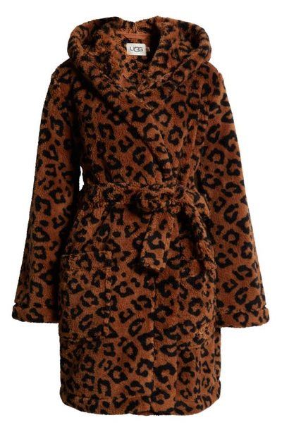 Shop Ugg Aarti Faux Shearling Hooded Robe In Cider Leopard