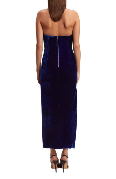 Shop Bardot Lilah Strapless Stretch Velvet Midi Dress In Blue