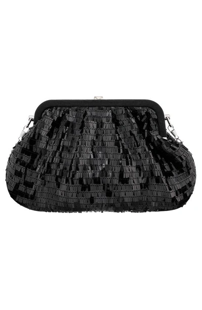 Nina June Sequin Frame Clutch In Black