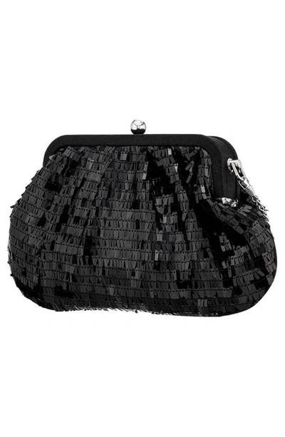 Nina June Sequin Frame Clutch In Black