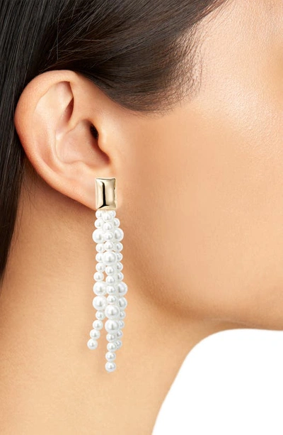 Shop Open Edit Imitation Pearl Tassel Earrings In White- Gold