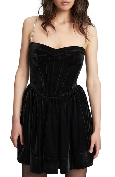 Shop Bardot Elsie Jeweled Strap Stretch Velvet Cocktail Minidress In Black
