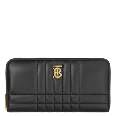 Shop Burberry Black / Light Gold Quilted Leather Lola Zip-around Wallet In Black/light Gold