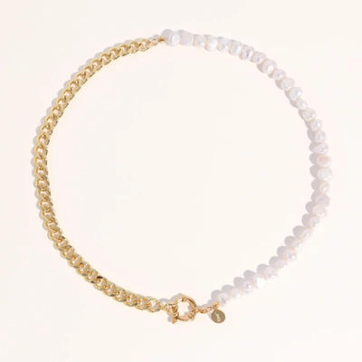 Joey Baby Lauren Pearl Cuban Chain Necklace In Gold