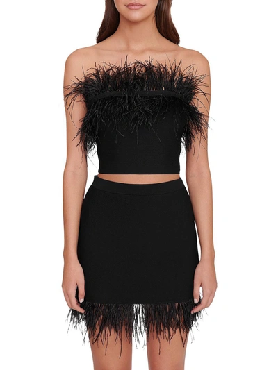 Shop Staud Chaya Womens Ostrich Feather Short Mini Skirt In Black