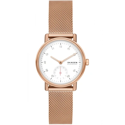 Skagen Women's Kuppel Lille Quartz Three Hand Rose Gold-tone Stainless Steel Watch, 32mm In White