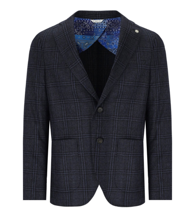 Manuel Ritz Blue Tartan Single Breasted Jacket In Blue