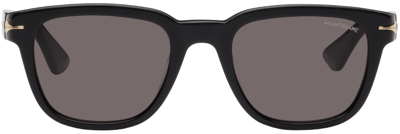 Shop Montblanc Black Square Sunglasses In Black-black-grey