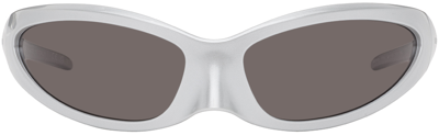 Shop Balenciaga Silver Skin Cat Sunglasses In Silver-silver-grey