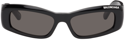 Shop Balenciaga Black Rectangular Sunglasses In Black-black-grey