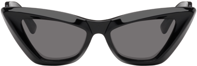 Shop Bottega Veneta Black Pointed Cat-eye Sunglasses In Black-black-grey