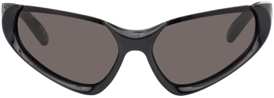 Shop Balenciaga Black Wraparound Sunglasses In Black-black-grey