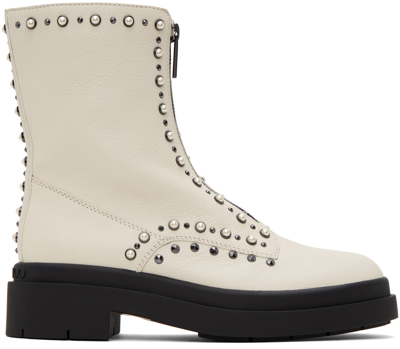 Shop Jimmy Choo Off-white Nola Flat Boots In Latte/pearl/gunmetal
