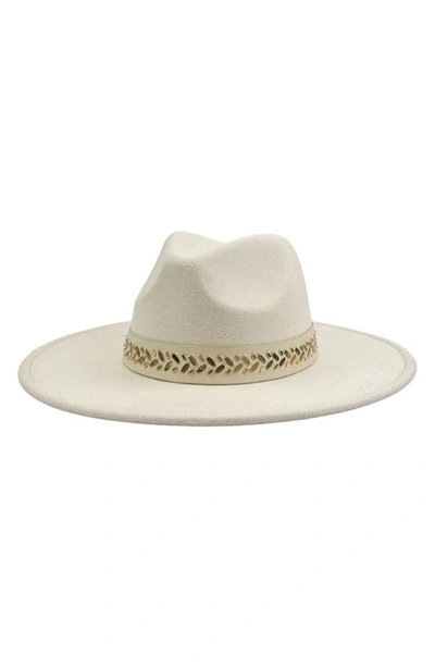 Shop Marcus Adler Studded Vegan Leather Trim Felt Fedora In Ivory