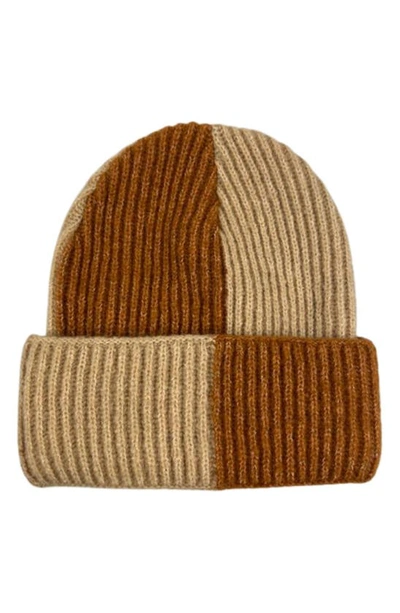 Shop Marcus Adler Checkered Knit Beanie In Camel