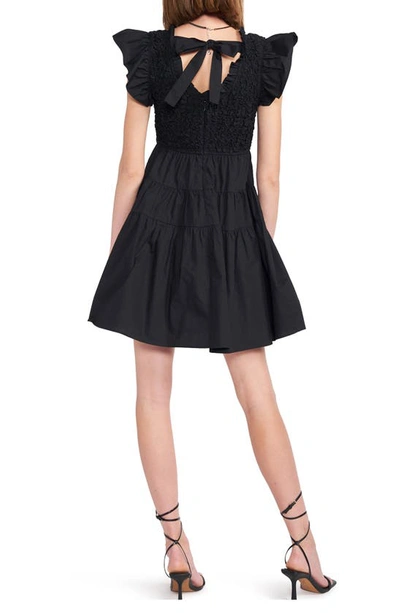 Shop En Saison Matisse Tiered Flutter Sleeve Cotton Minidress In Black