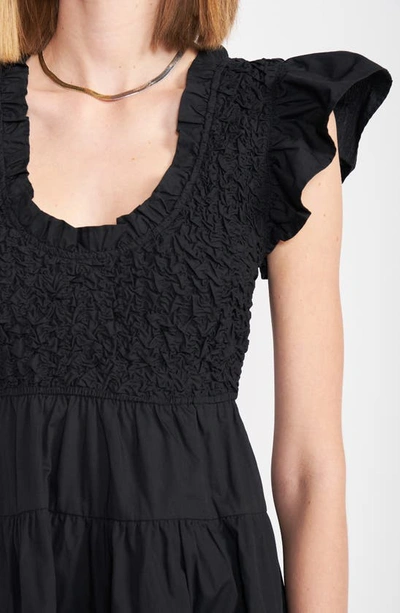 En Saison Matisse Tiered Flutter Sleeve Cotton Minidress In Black
