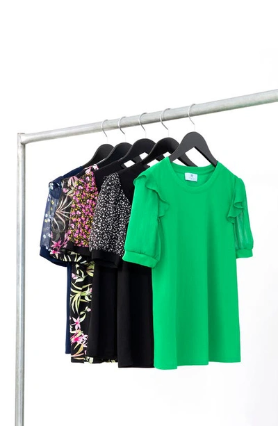 Cece Mixed Media Puff Sleeve Top In Rich Black