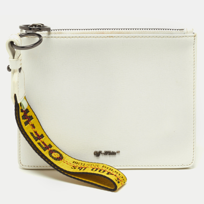 Pre-owned Off-white White/black Leather Double Flat Wristlet Pouch