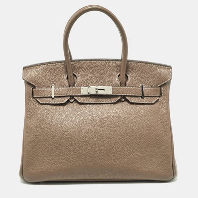 Pre-owned Hermes Etoupe Taurillion Clemence Leather Palladium Finish Birkin 30 Bag In Brown