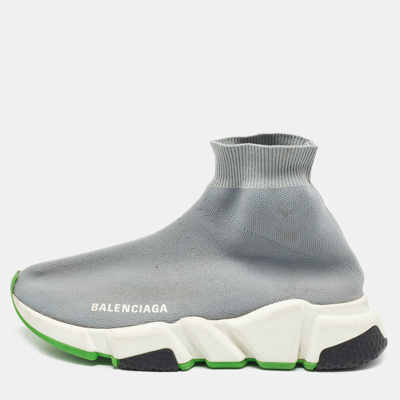 Pre-owned Balenciaga Grey Knit Speed Trainer High Top Sneakers Size 35