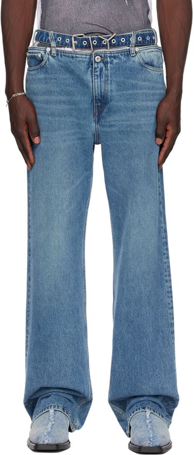Shop Y/project Blue Y-belt Jeans In Vintage Blue