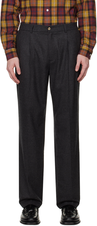 Shop De Bonne Facture Gray One Pleat Trousers In Charcoal